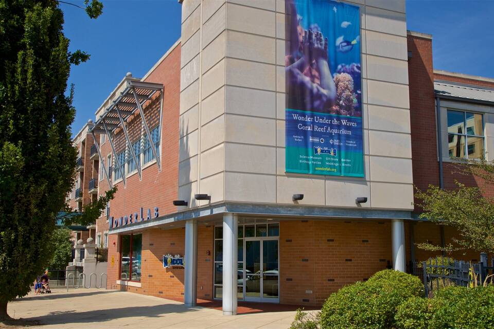 A brick building with a sign reading "WonderLab."