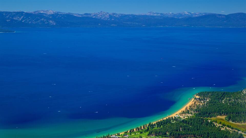 Heavenly Mountain Gondola which includes tranquil scenes, a beach and a lake or waterhole