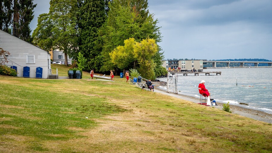 Madison Park Beach which includes a garden and a lake or waterhole
