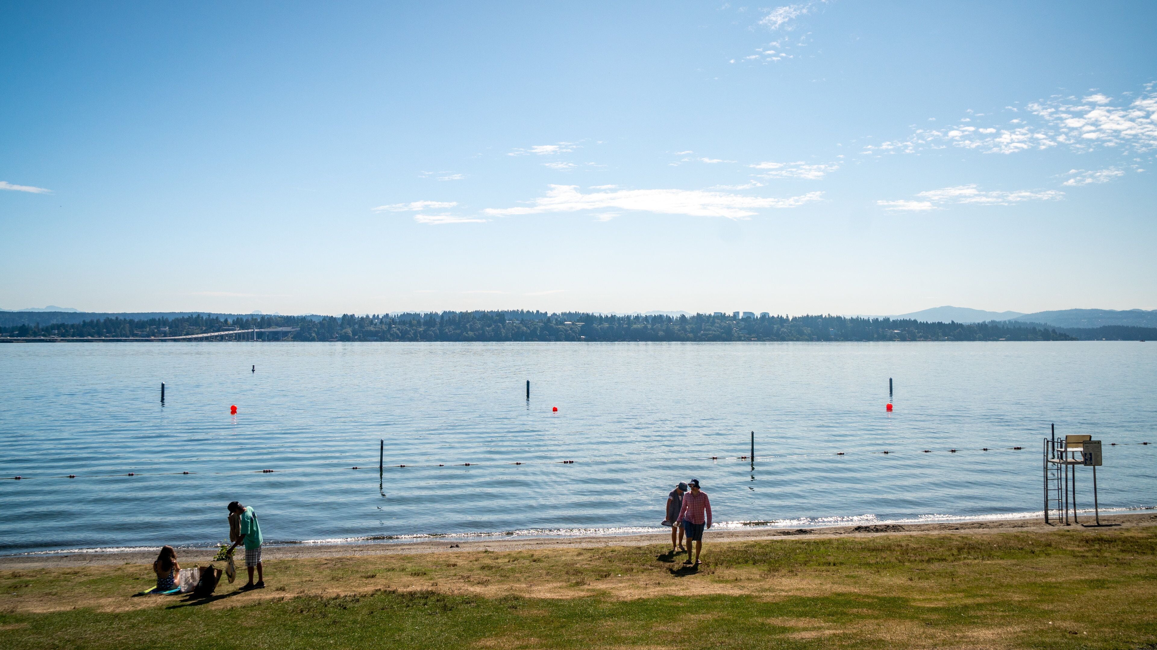 Madison Park Beach featuring a lake or waterhole as well as a small group of people