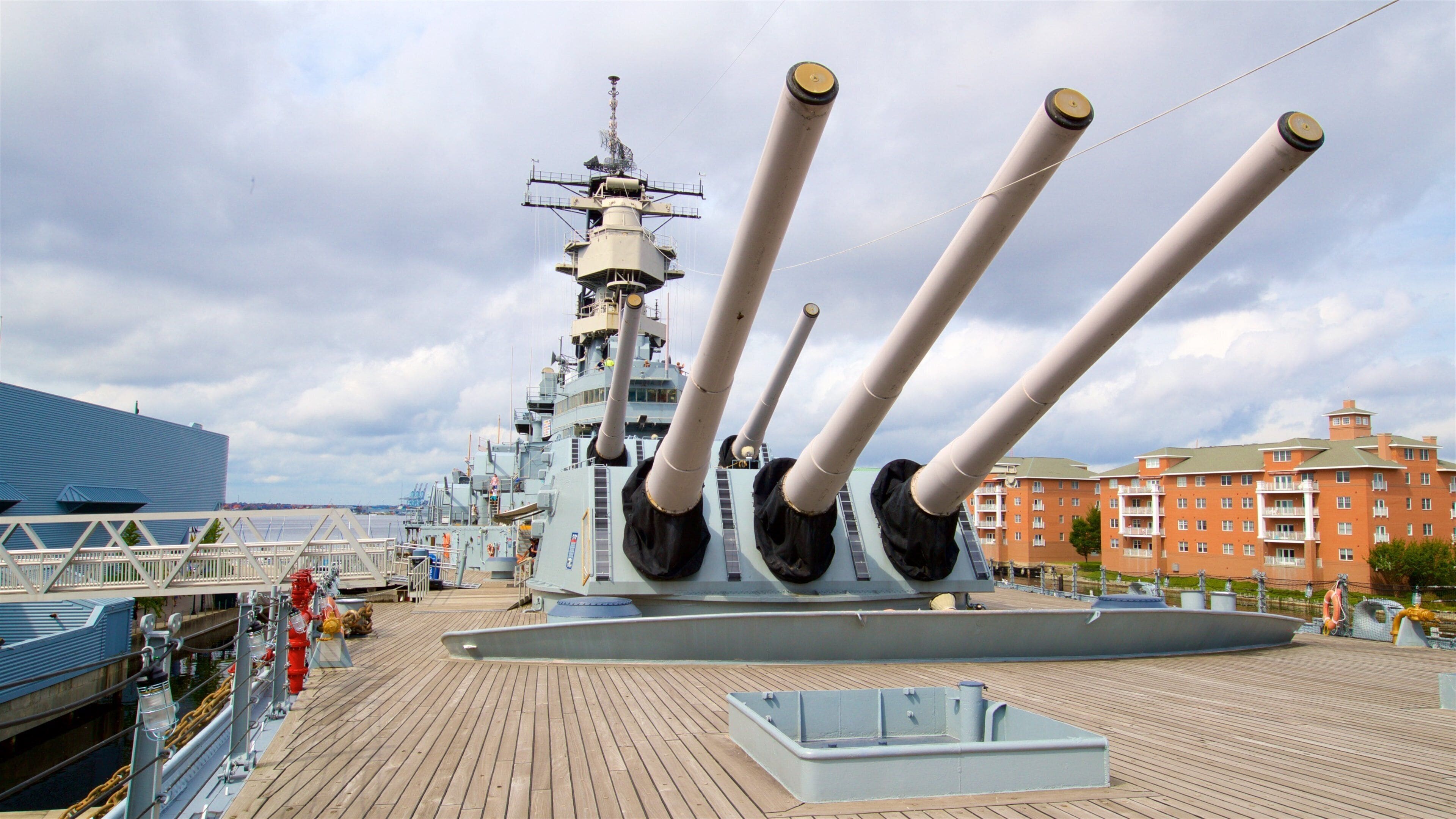 USS Wisconsin BB-64 which includes a bay or harbour and military items