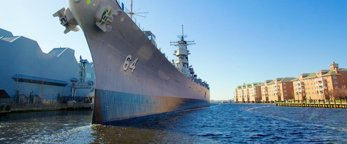 USS Wisconsin BB-64 which includes a marina
