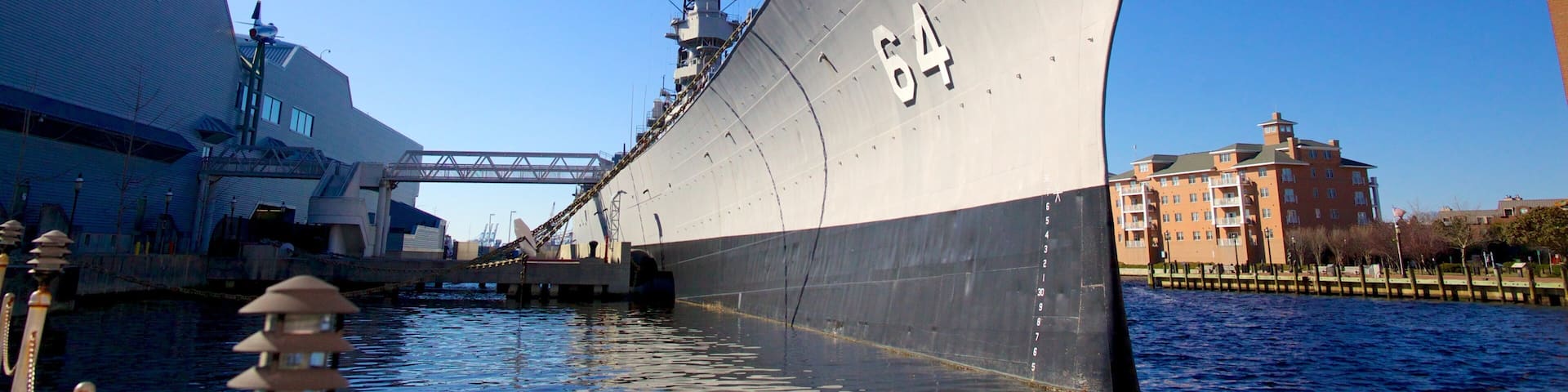 USS Wisconsin BB-64 featuring a marina
