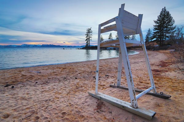 Cold January day at a very popular summer spot on Lake Tahoe. The late hour combined with the snow and unusual solitude of the location made for a great shoot.