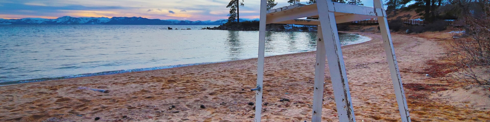 Cold January day at a very popular summer spot on Lake Tahoe. The late hour combined with the snow and unusual solitude of the location made for a great shoot.