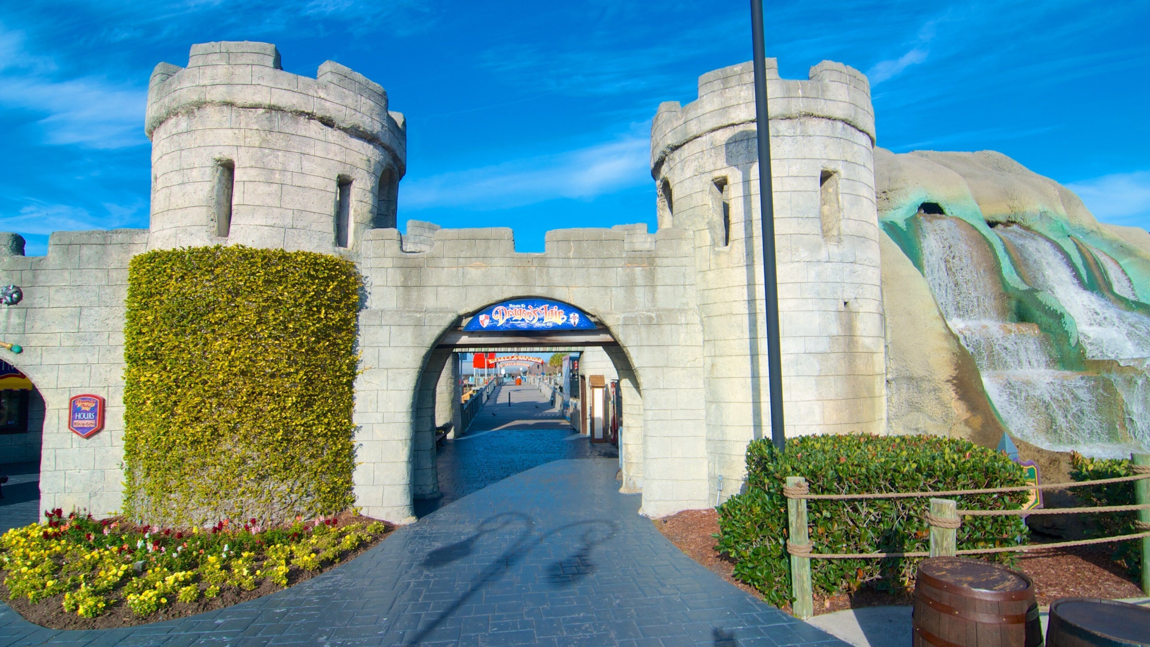 Visit Pavilion Nostalgia Park featuring castle structures and water attractions in Myrtle Beach, South Carolina