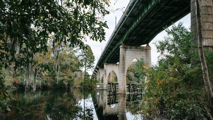 Conway Riverwalk which includes a river or creek and a bridge