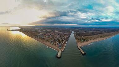 Karasu District in Sakarya, Turkey. Sunset landscape of Karasu. Aerial shooting with drone.