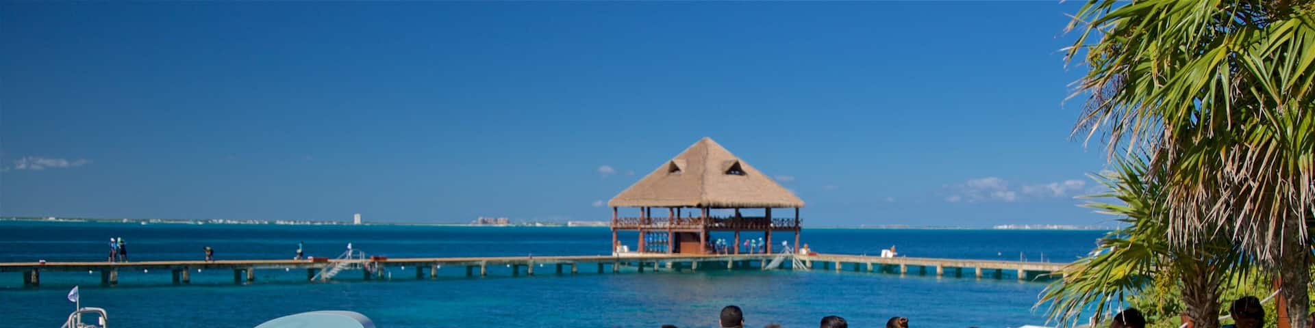 Dolphin Discovery showing signage and general coastal views as well as a small group of people