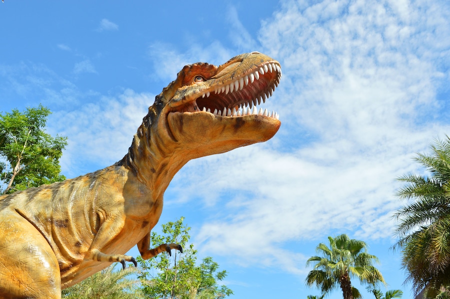 dinosaur in tropical forest garden in Kalasin of Thailand