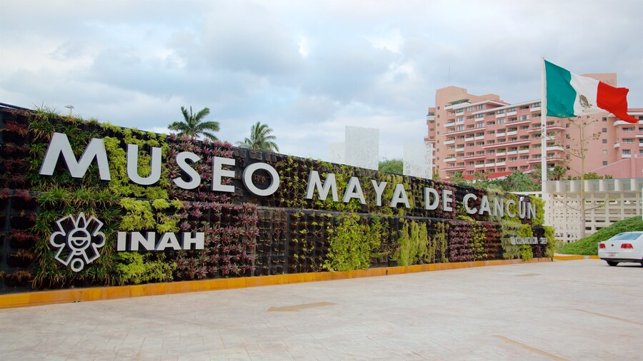 Maya Museum of Cancun featuring a garden and signage