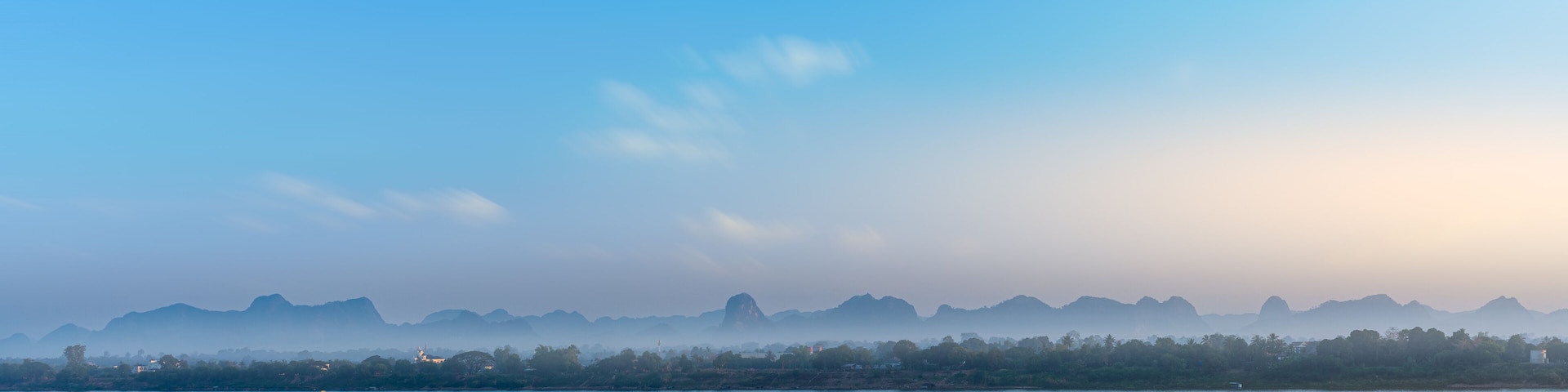 Landscape of Nakhon Phanom province, Thailand, and Thakhek, Laos. Which has the Mekong River as a border.