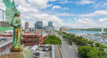 Notre-Dame-de-Bon-Secours Chapel showing a monument, a bay or harbor and a city