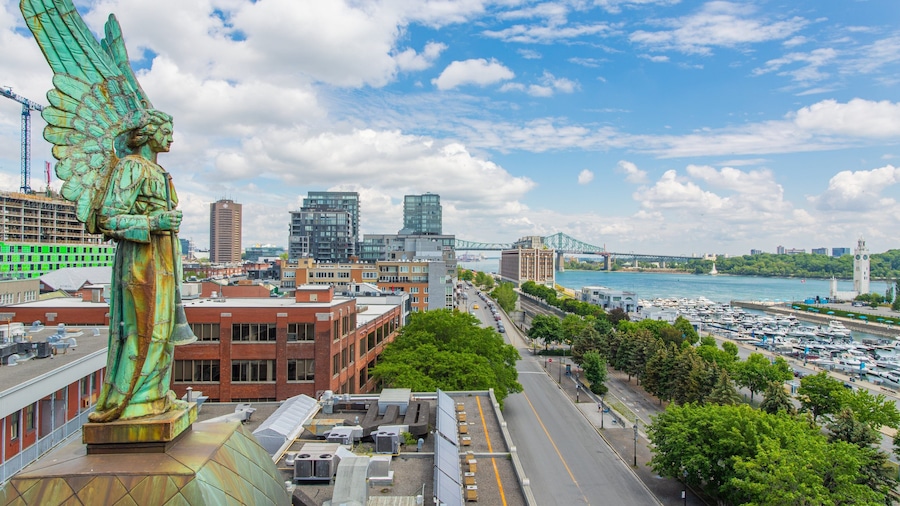 Notre-Dame-de-Bon-Secours Chapel showing a monument, a bay or harbor and a city