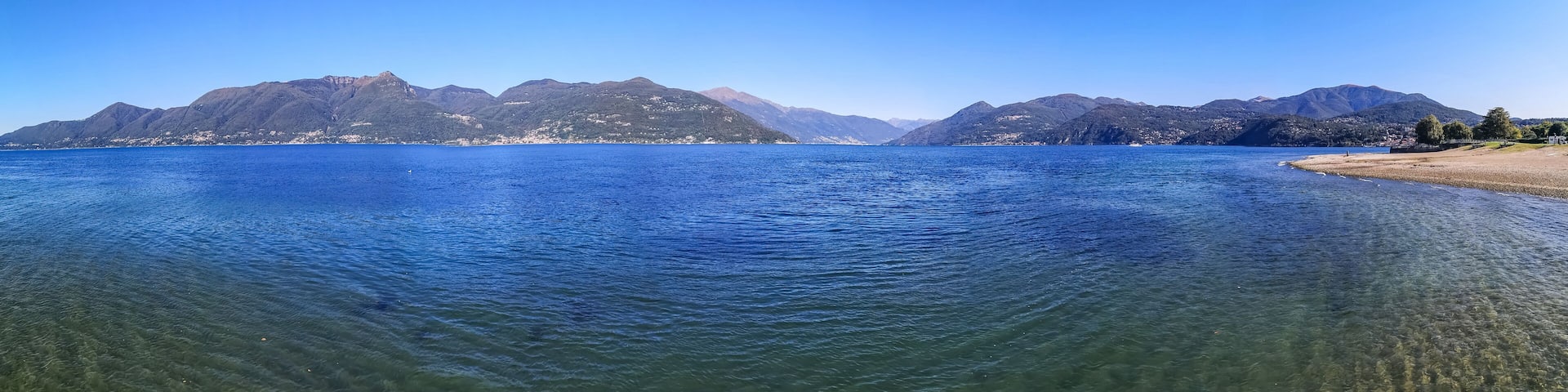 ultra wide panorama of the Lake Maggiore from Germignaga