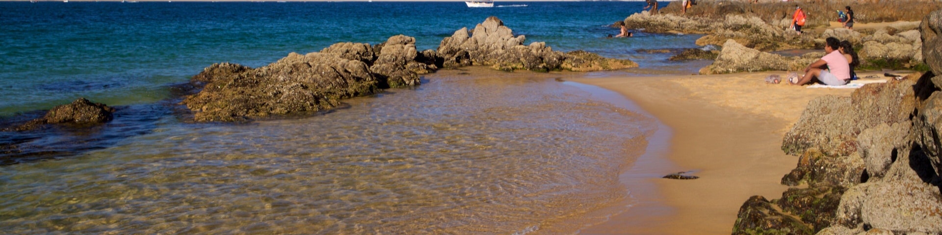 Cannery Beach showing general coastal views, rocky coastline and a sandy beach