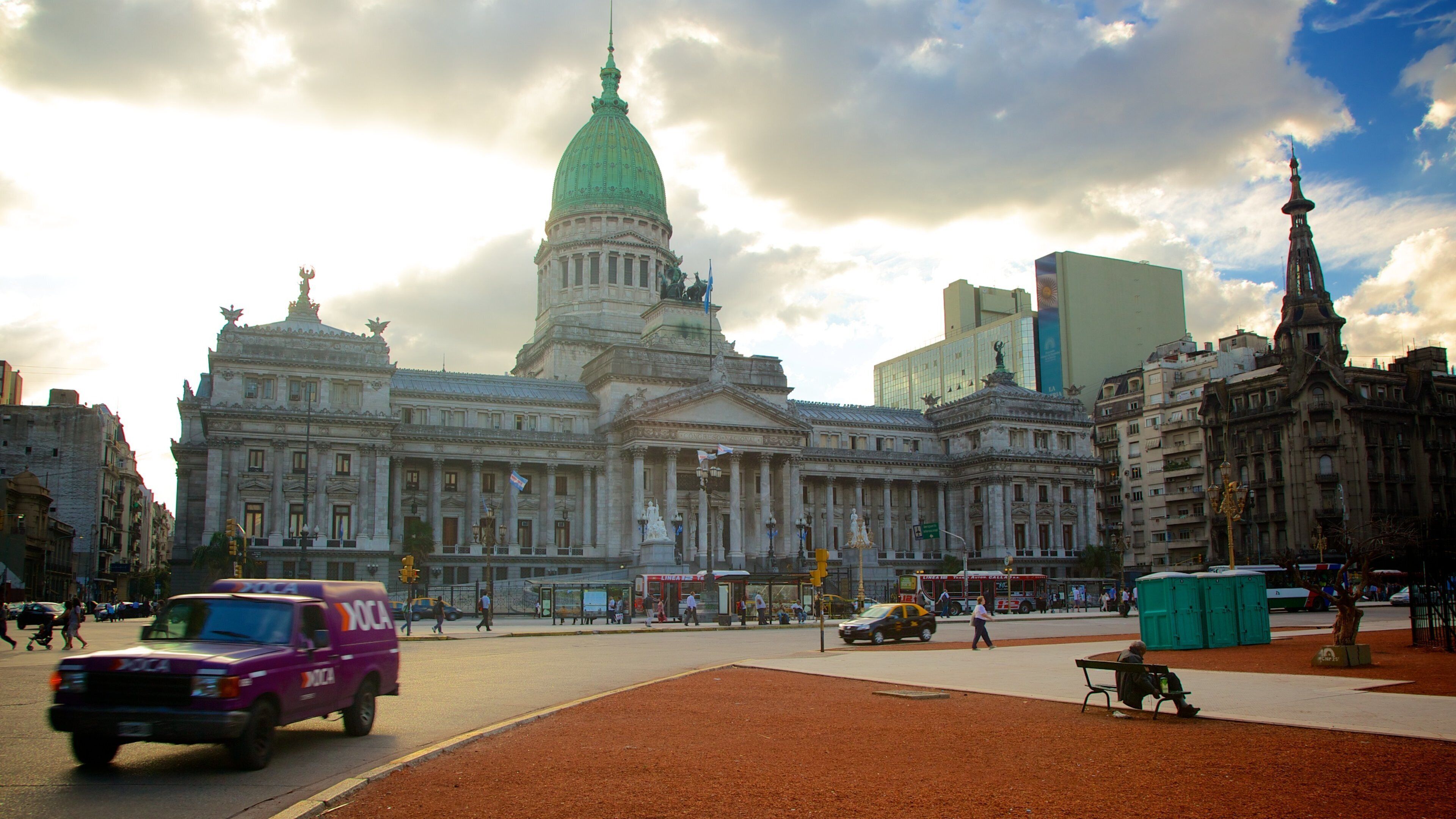 Balvanera featuring a square or plaza, a sunset and an administrative buidling