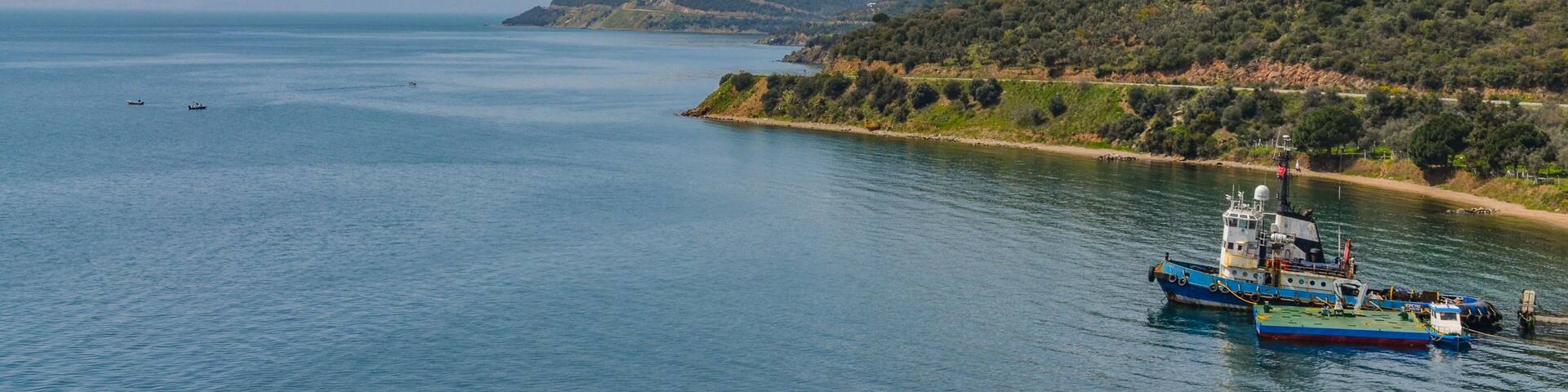 scenic view of Marmara sea and Kapakli cape from Armutlu - Gemlik highway (Yalova province, Turkey)