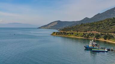 scenic view of Marmara sea and Kapakli cape from Armutlu - Gemlik highway (Yalova province, Turkey)