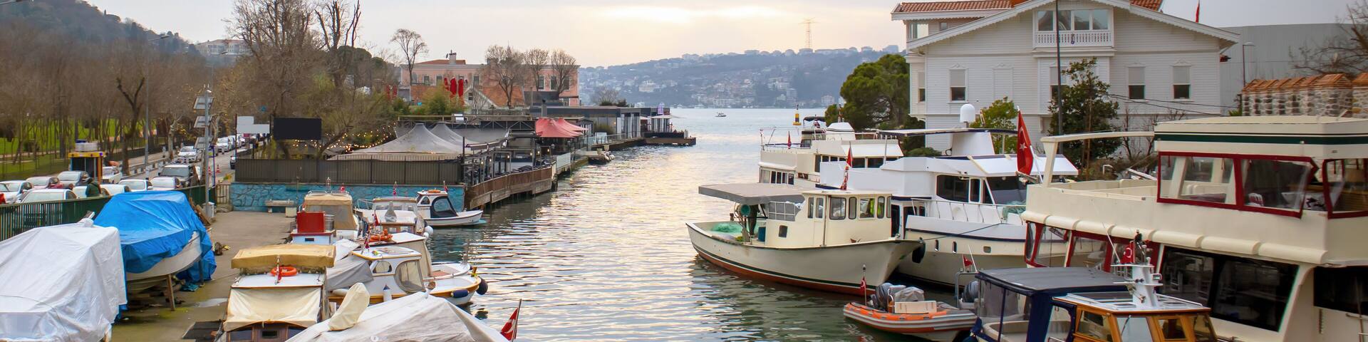 view of boats in the goksu river and bosphorus istanbul