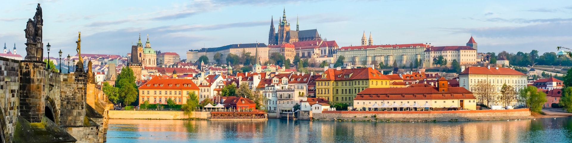 Prague panorama with Charles Bridge and Prague Castle at background, Czech Republic