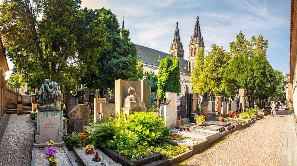 Vysehrad Cemetery, Prague, Czech republic - panorama of the cemetery with arcades and graves of famous personalities