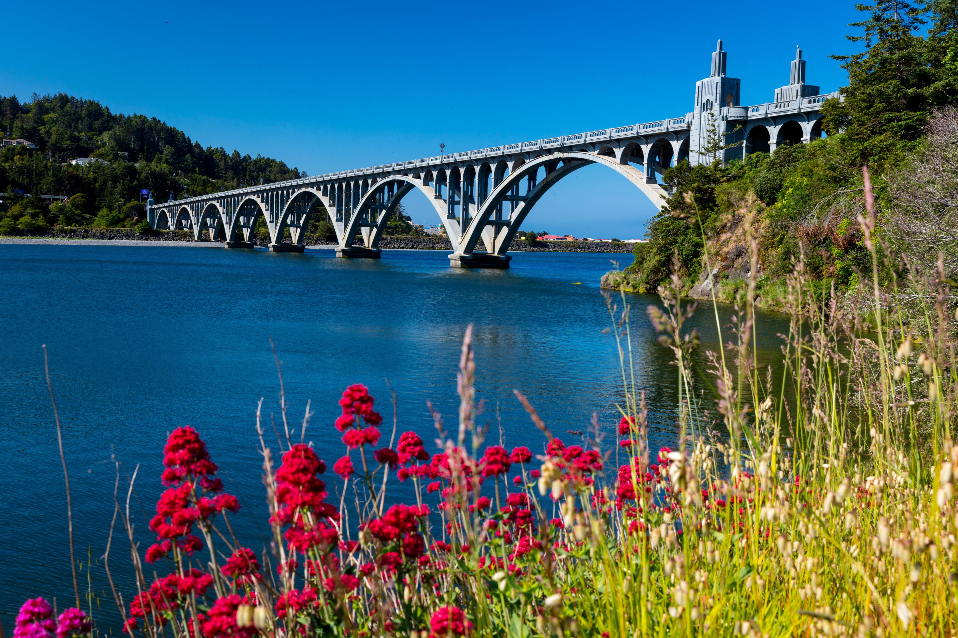MAY 31, GOLD BEACH, OR, USA - Isaac Lee Patterson Bridge, also known as the Rogue River Bridge Gold Beach, Oregon