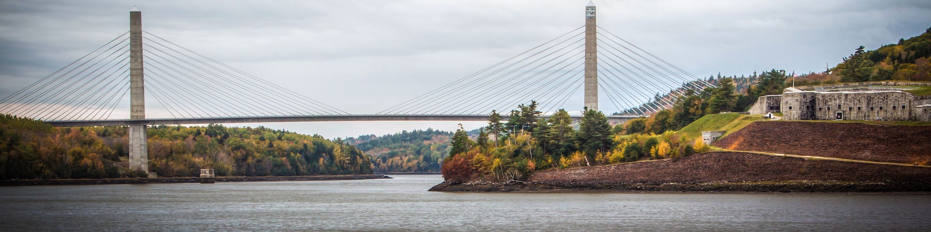 Penobscot Narrows Bridge Over Trees - Bucksport, Maine, USA