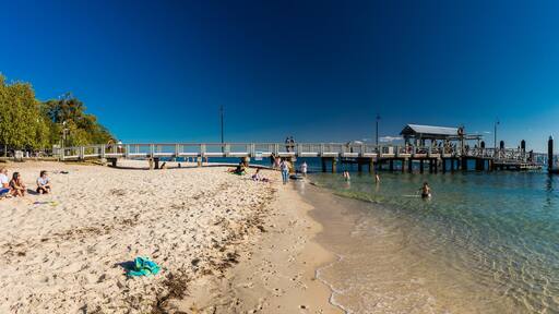 BRIBIE ISLAND, AUS - SEPT 1 2018: Beach near the Bongaree jetty on west side of Bribie Island, Queensland, Australia