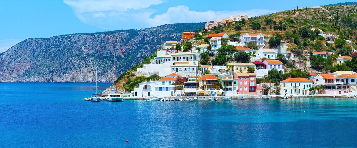 Summer view of Assos village (Greece, Kefalonia).