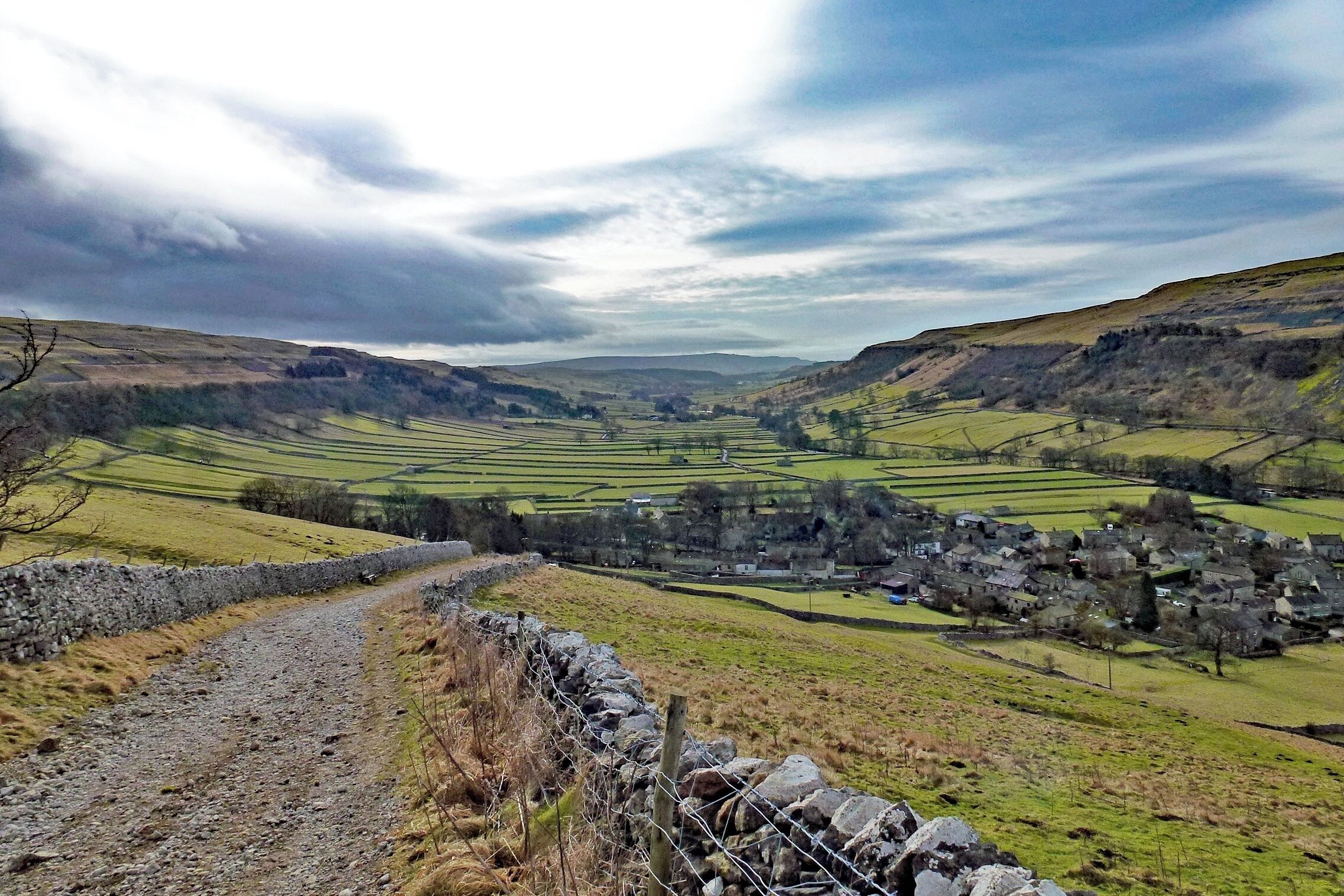 Looking up Wharfedale in the Yorkshire Dales with the village of Kettlewell in the foreground.
Much of the film of Calendar Girls was filmed around Kettlewell & nearby Burnsall.