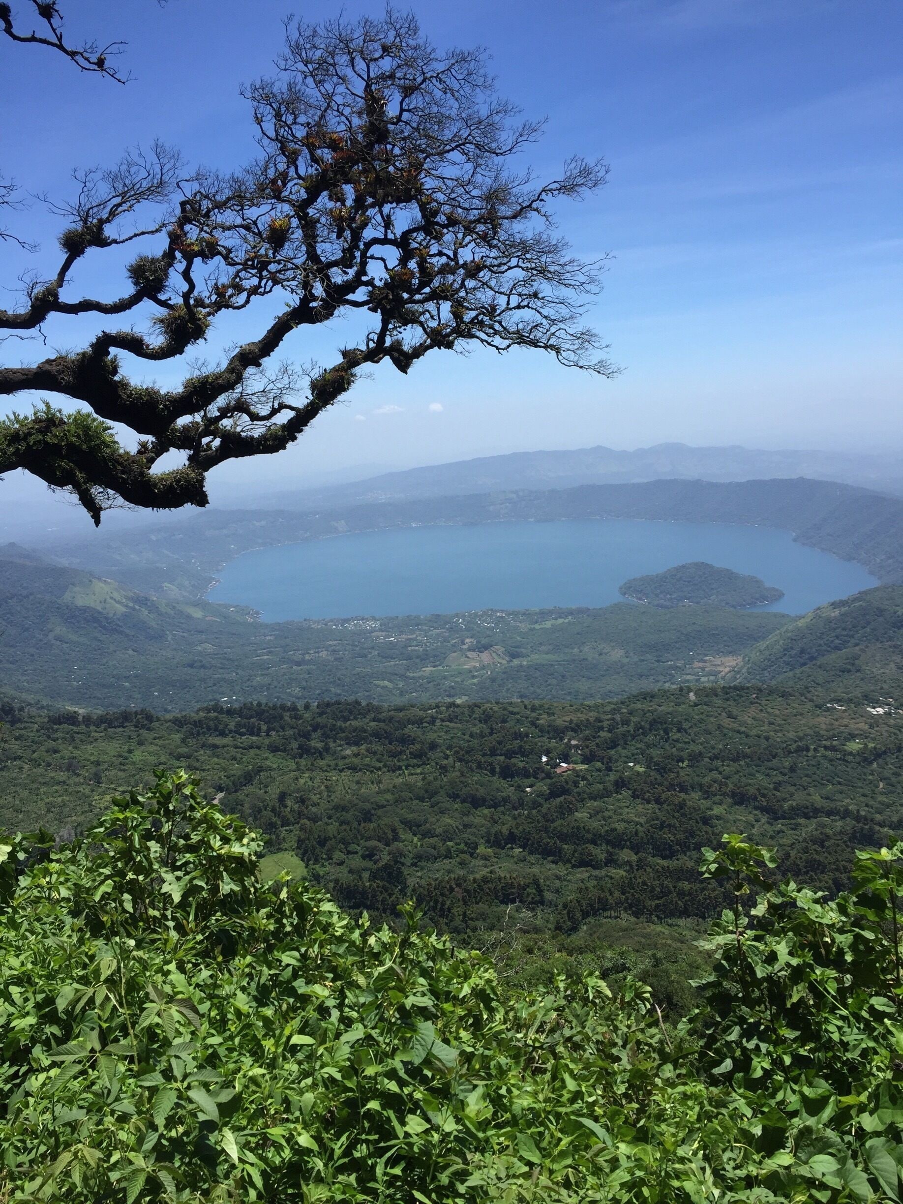 Looking down into a resort area in a volcano 