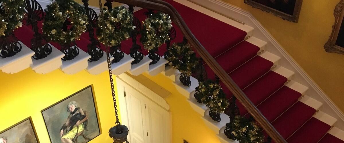 With its deep red carpet and bright yellow walls the sumptuous decor inside Capesthorne Hall in Siddington is a joyous surprise. Look out for open days to take a look inside this privately owned stately home. #Red