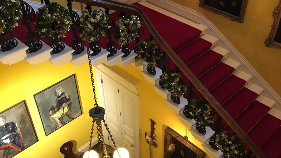 With its deep red carpet and bright yellow walls the sumptuous decor inside Capesthorne Hall in Siddington is a joyous surprise. Look out for open days to take a look inside this privately owned stately home. #Red