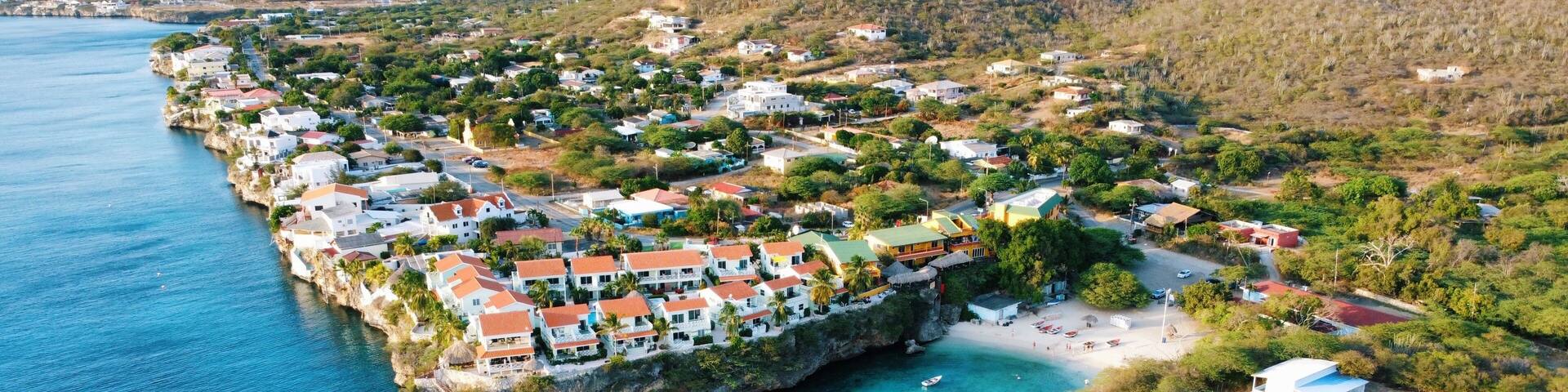 Aerial shot of the Playa Lagun beach in Curacao.