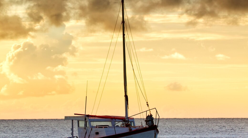 Fishing boat in sunset off Curacao coast