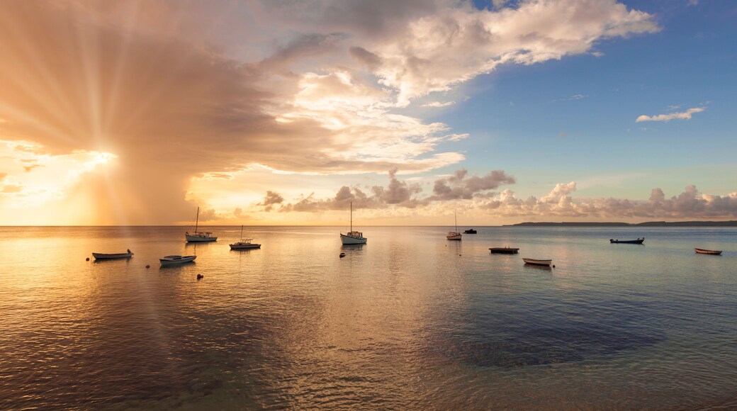 Caribbean Sea sunset with fishing boats