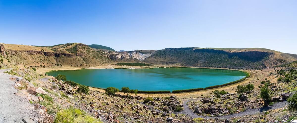 Panoramic view of Narligol crater lake in Nigde Turkey