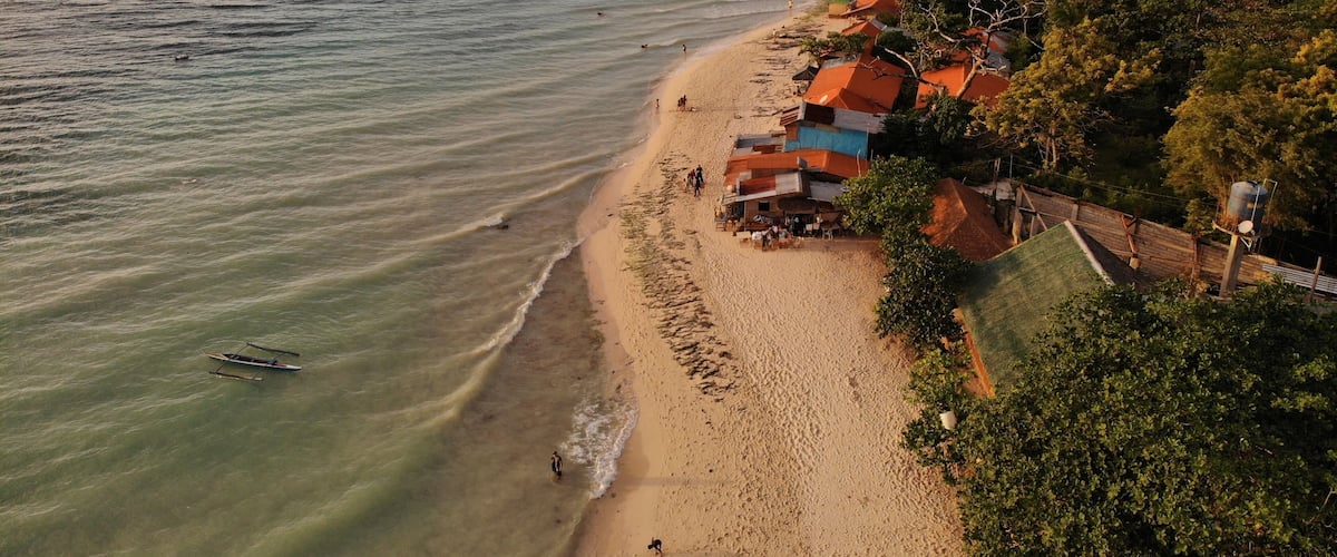 Drone shot of white beach
