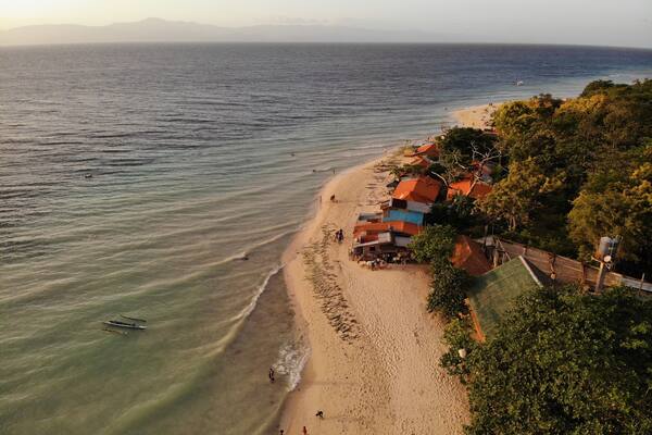 Drone shot of white beach