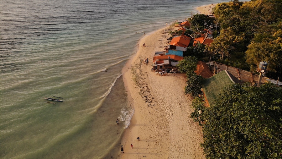 Drone shot of white beach