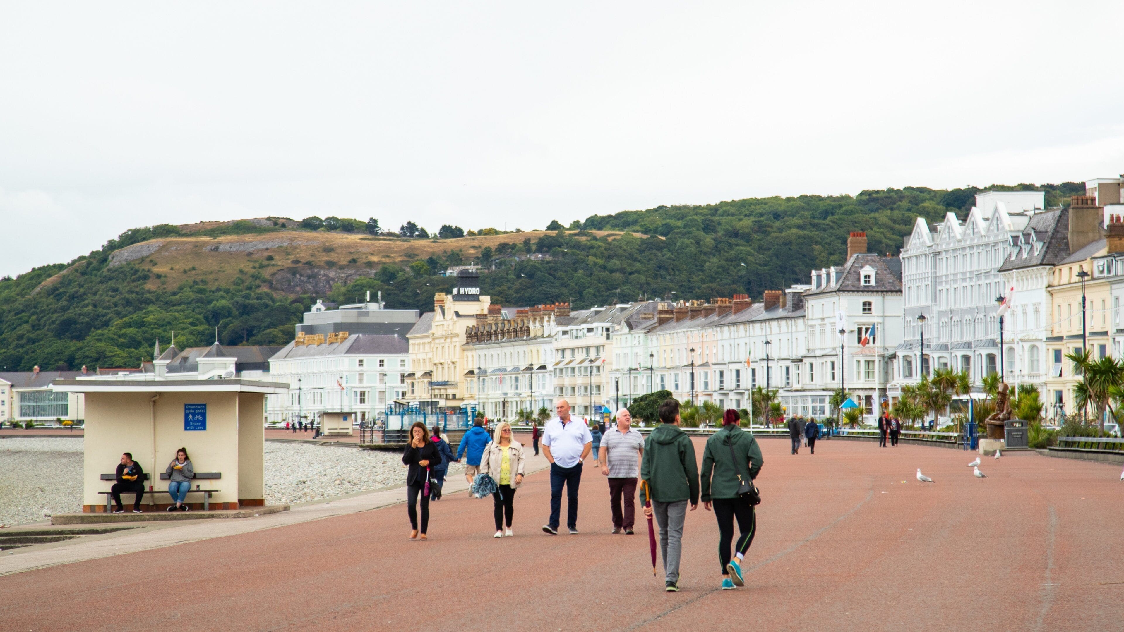 Promenade featuring a coastal town as well as a small group of people