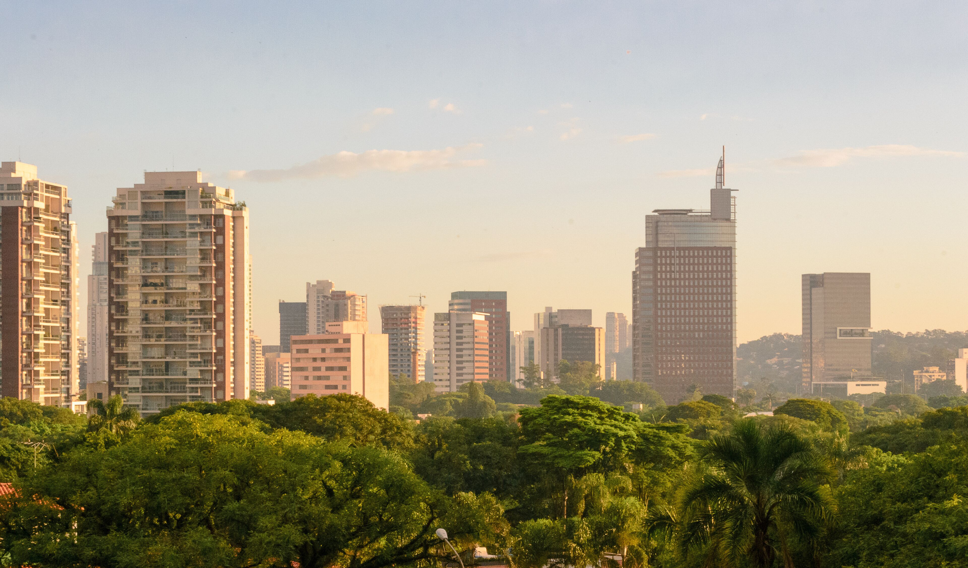 Beautiful landscape view at sunset time of the city of Sao Paulo in Brazil, The shot is from Sunset square or in portuguese "praça por do sol" in the Vila Madalena neighborhood
