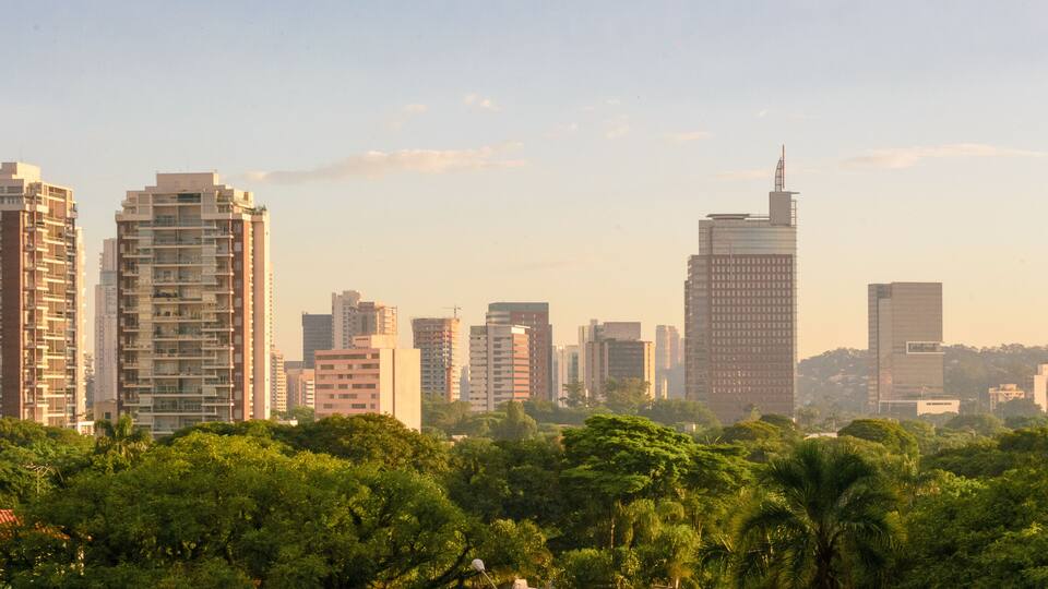 Beautiful landscape view at sunset time of the city of Sao Paulo in Brazil, The shot is from Sunset square or in portuguese "praça por do sol" in the Vila Madalena neighborhood