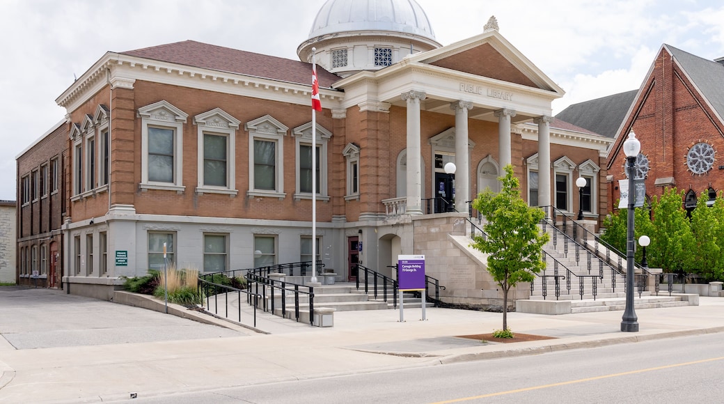 Brantford, On, Canada - May 8, 2021: Carnegie Library Building in Brantford, On, Canada. Carnegie building was designed in the Beaux Arts style and was constructed between 1902 and 1904.