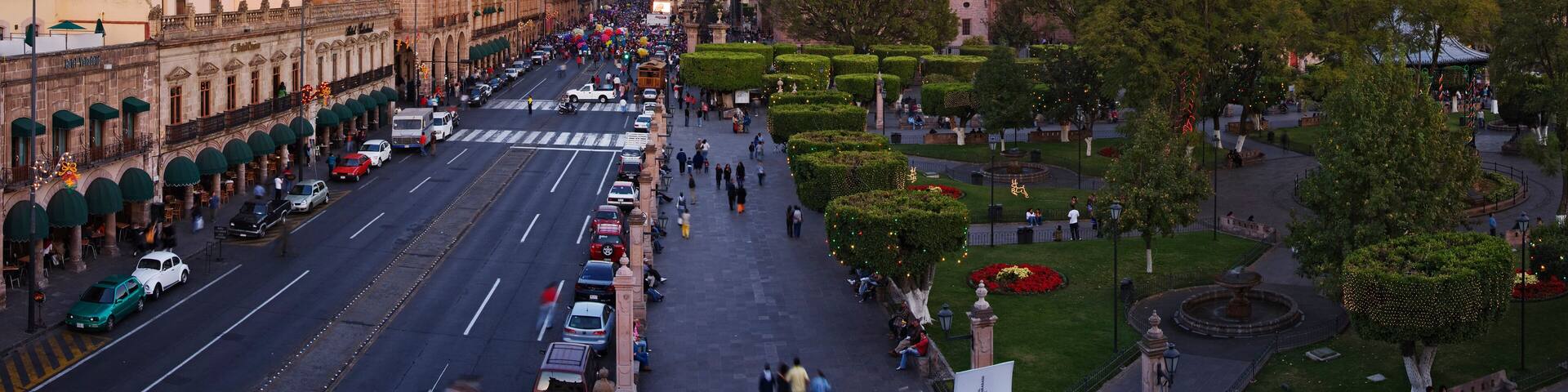 Avenida Mader and Plaza de Armas, Morelia, Michoacan, Mexico