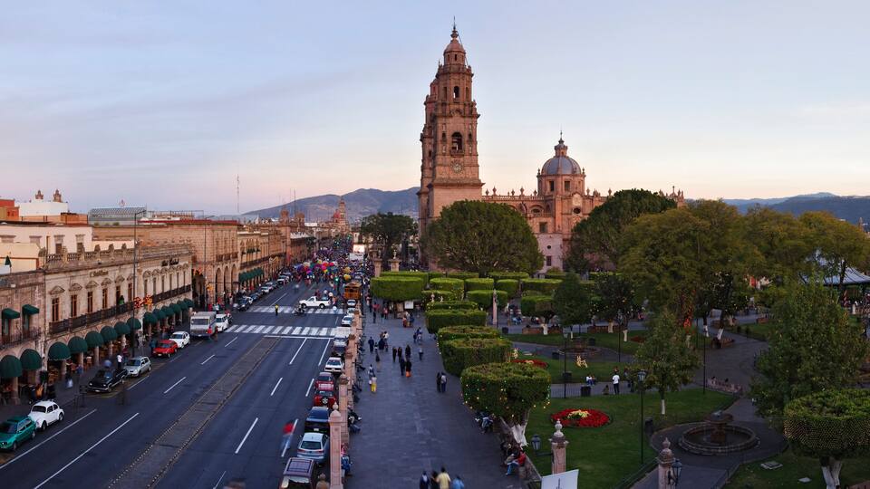 Avenida Mader and Plaza de Armas, Morelia, Michoacan, Mexico