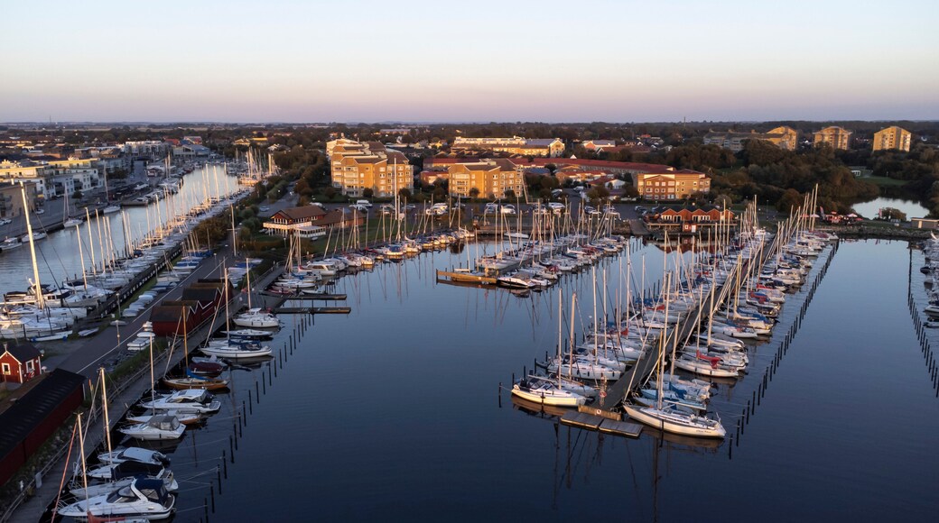 Sundown at small town harbor