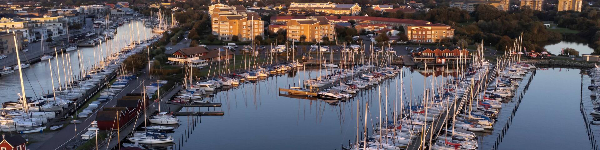 Sundown at small town harbor