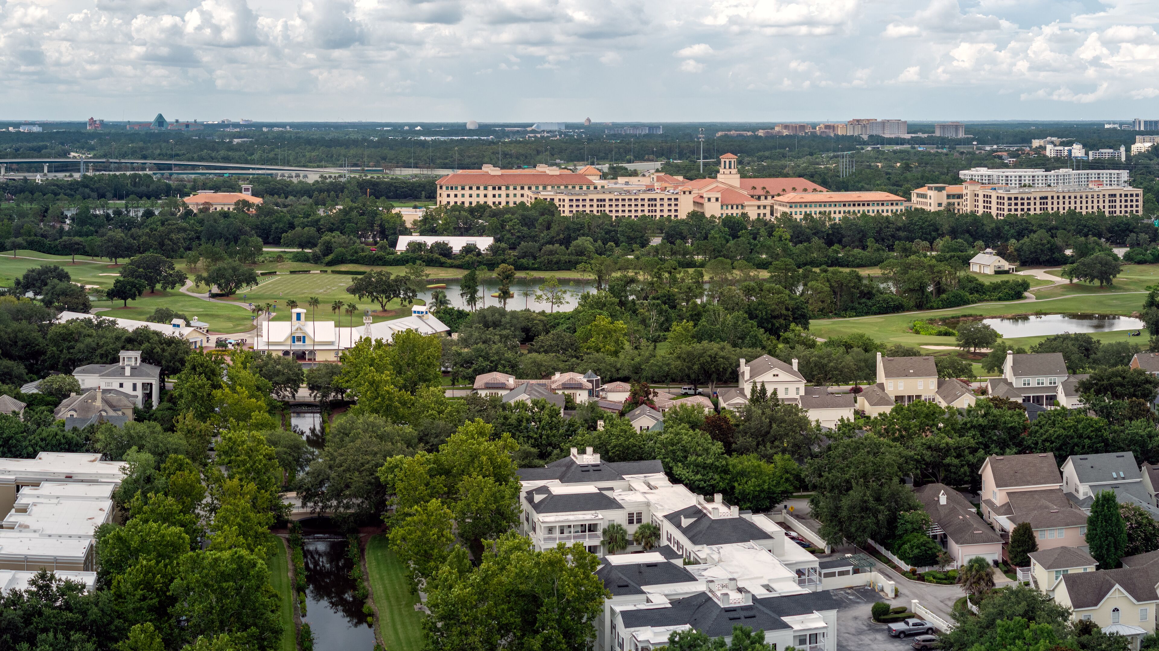 Aerial image of Celebration Florida and Hospital, USA. July 3, 2025.